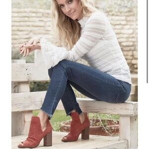 Chinese Laundry Ankle Boots Suede Peep Toe  Paprika Kristin Cavallari Size 8.5
